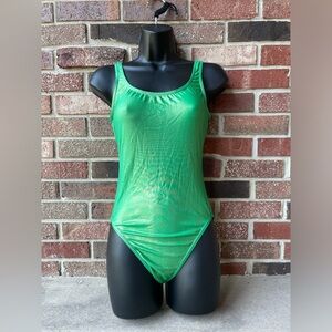 VTG Green Shimmering Travilla One Piece Swimsuit Sz 12